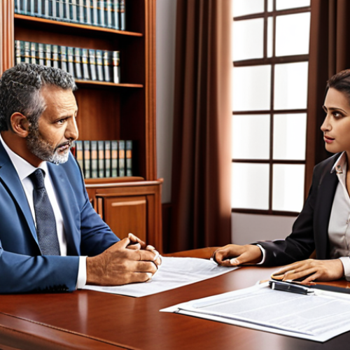 Home 11 **
Prompt: *Lawyer consultation, client discussing legal documents, comfortable office setting, professional atmosphere, emphasis on trust and communication, Brazil*
**