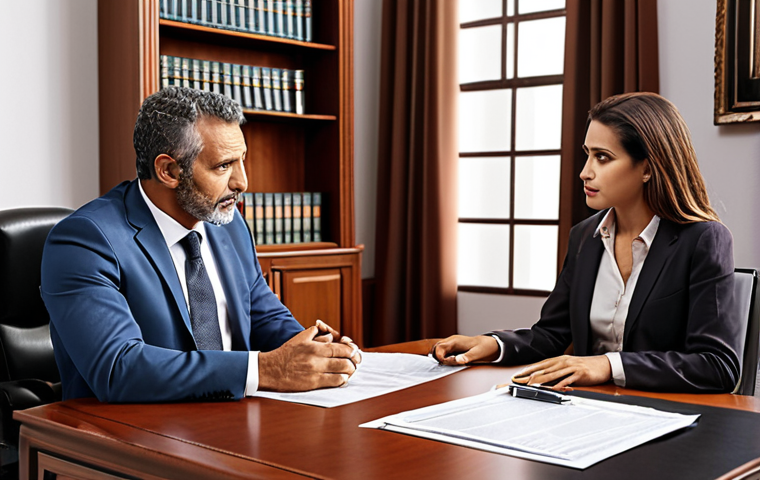 **
Prompt: *Lawyer consultation, client discussing legal documents, comfortable office setting, professional atmosphere, emphasis on trust and communication, Brazil*
**