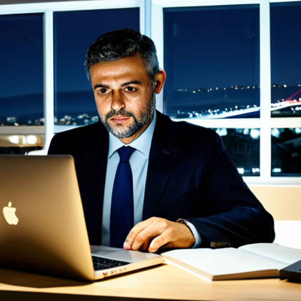 **
"A lawyer in Lisbon working late at night on a laptop, illuminated by the screen's glow, modern office with legal books visible in the background, fully clothed, appropriate attire, safe for work, perfect anatomy, natural proportions, professional photography, showcasing the integration of technology in legal practice in Portugal, family-friendly."
**
