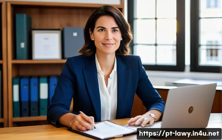 변호사 업무 일정 관리 노하우 - A professional Portuguese female lawyer, in her late 30s to early 40s, with dark hair neatly styled,...