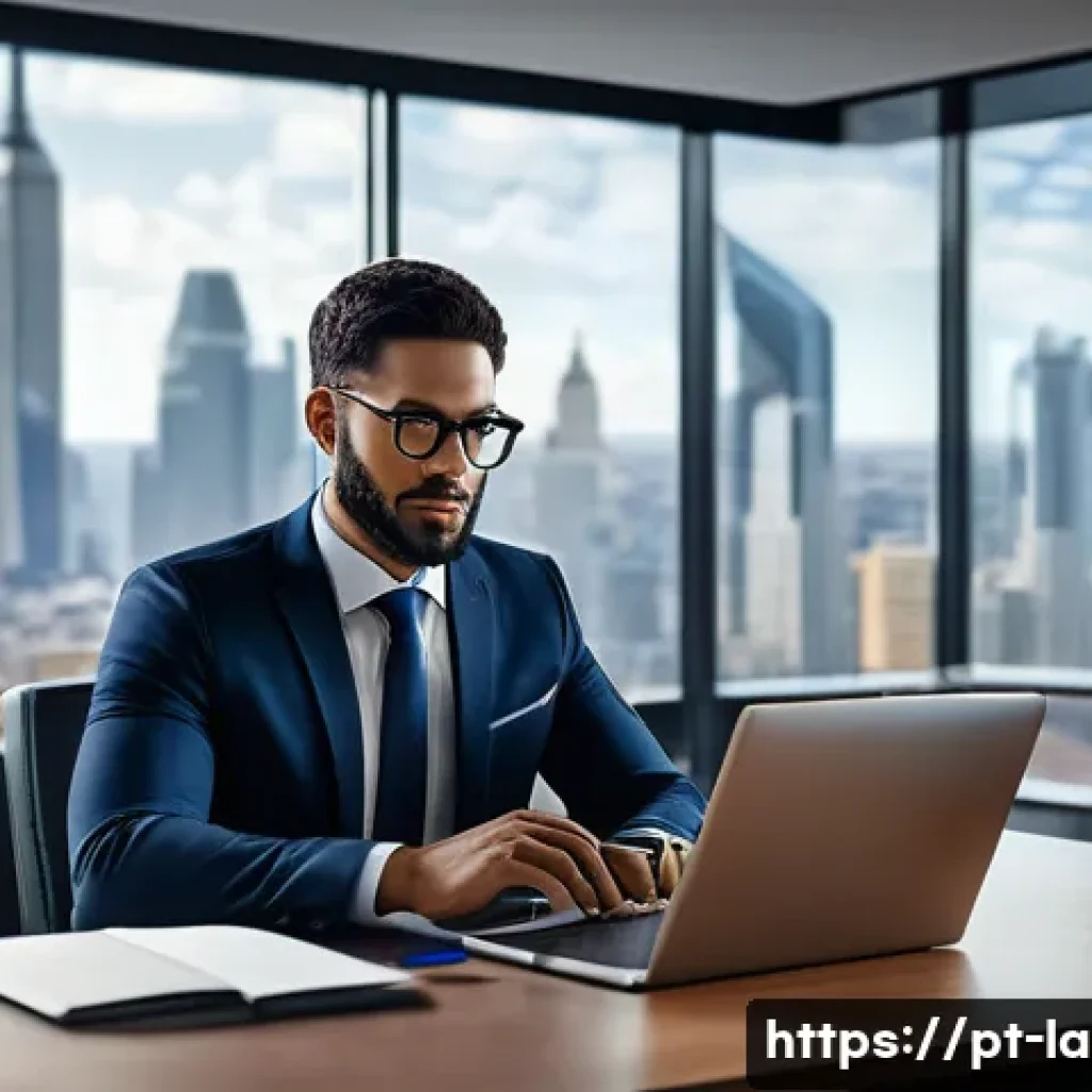 변호사로서의 경력 확장 방법 - A modern digital law office scene showcasing a professional lawyer specializing in data protection c...