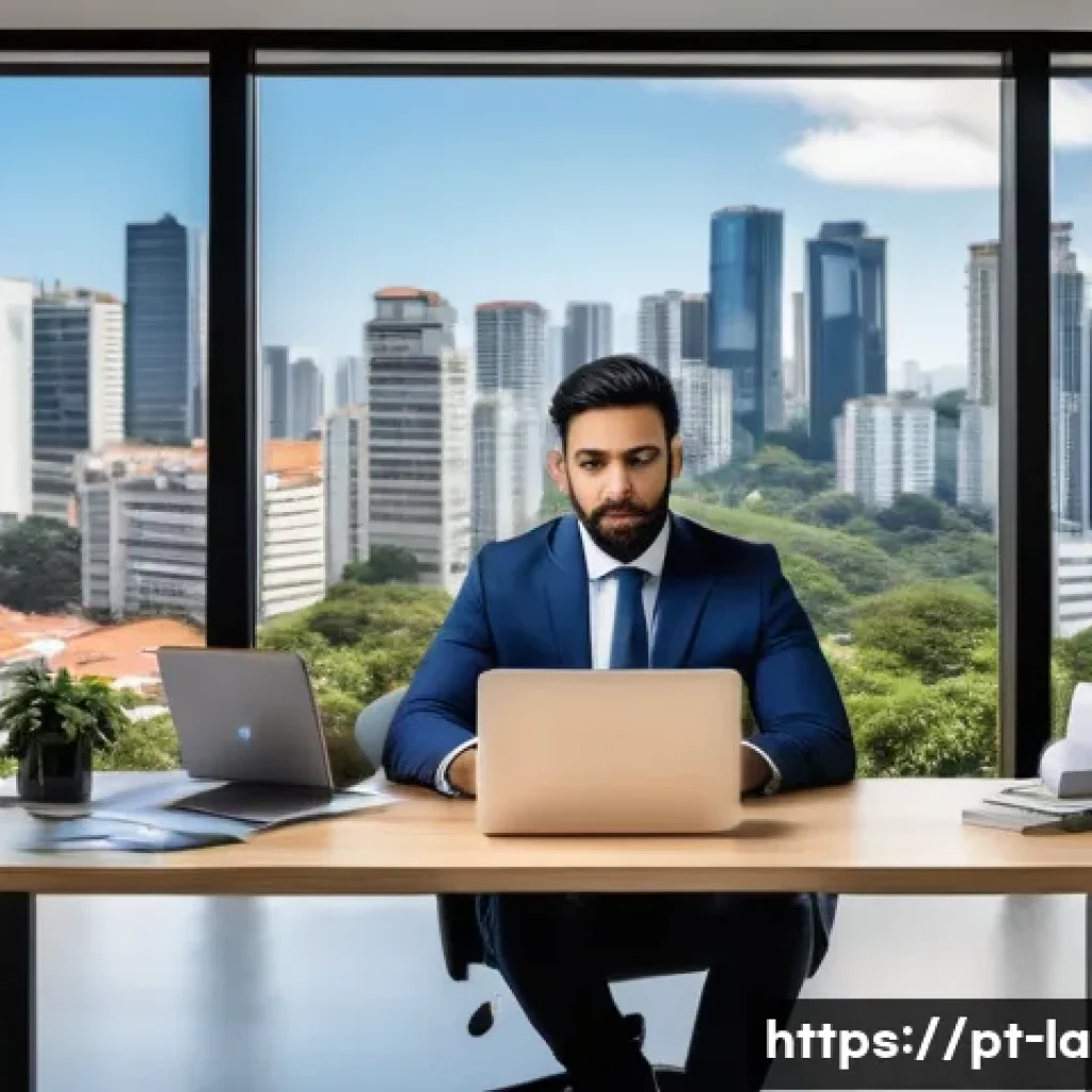 법률 컨설팅 비즈니스 시작하기 - A modern legal consultant workspace set in a vibrant Brazilian city office, featuring a professional...