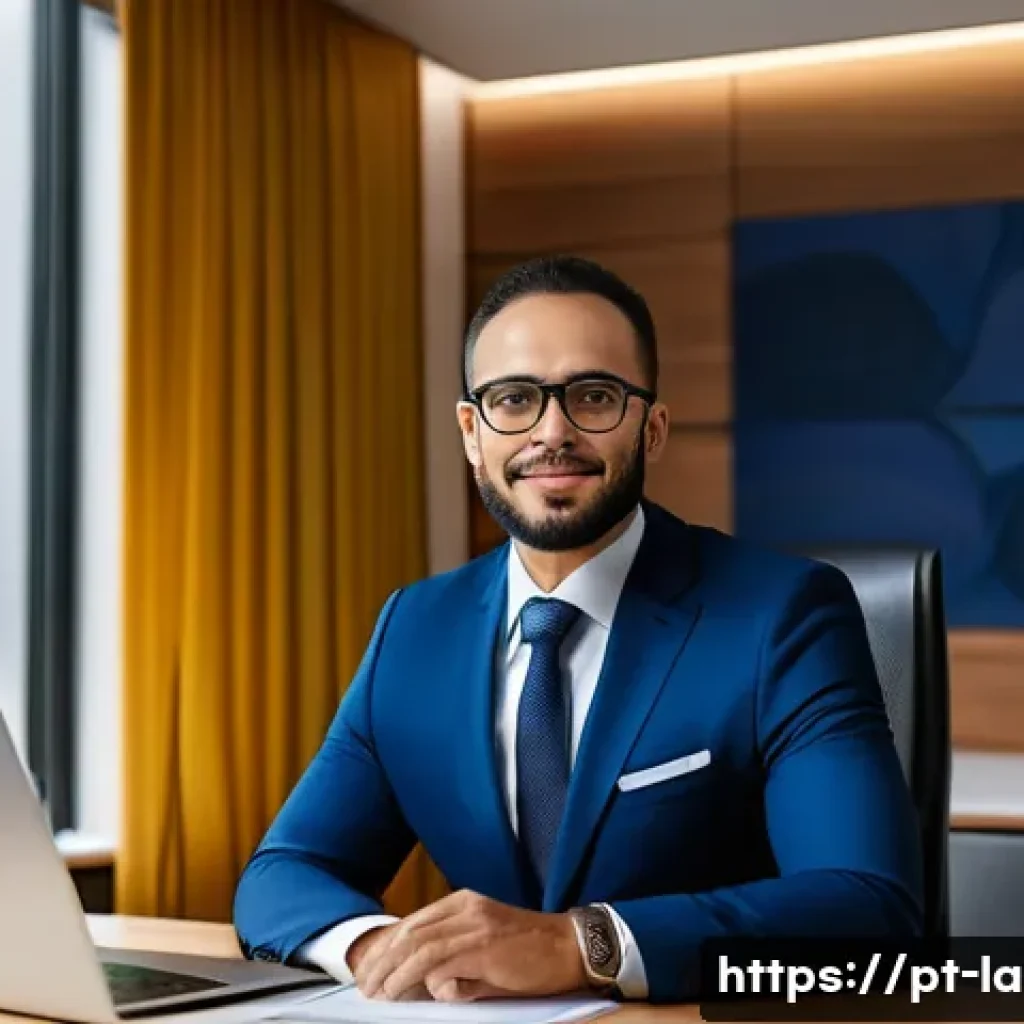 변호사 수익 증대를 위한 팁 - A professional Brazilian lawyer in a modern office setting, wearing a tailored dark blue suit and gl...