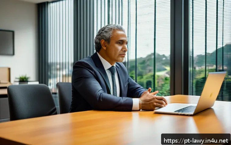 변호사와 클라이언트 커뮤니케이션 사례 - A professional Brazilian lawyer attentively listening to a middle-aged client in a modern office set...