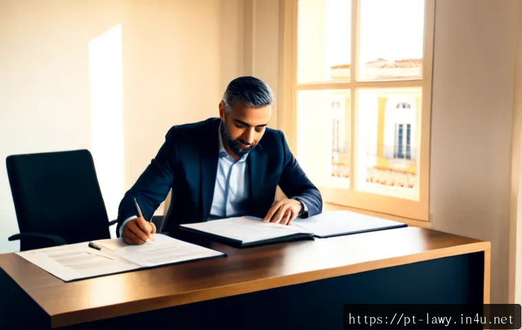 Home 17 변호사와 소송 전략 수립 팁 - Photorealistic legal strategy consultation in a modern Portuguese law office, experienced lawyer and...